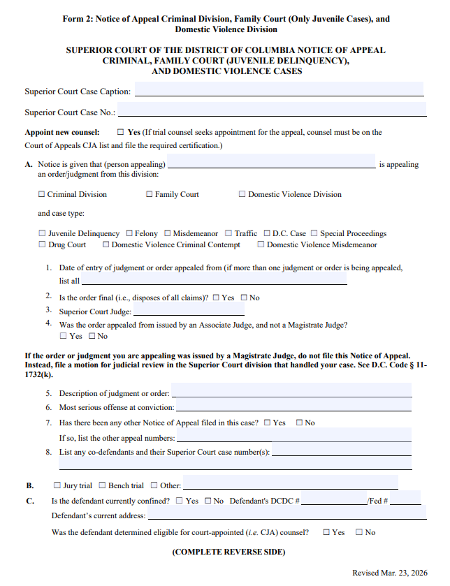 Notice of Appeal (Criminal Division and Family Court Juvenile Branch) thumbnail
