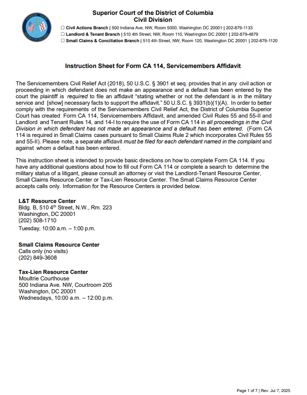 Instruction Sheet for Servicemembers Affidavit thumbnail