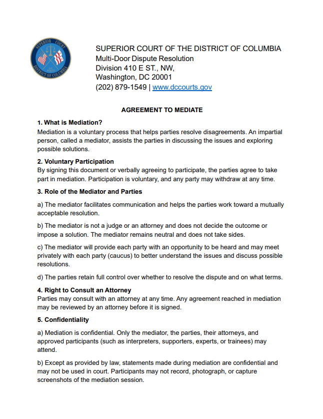 Photo of Agreement to Mediate Document