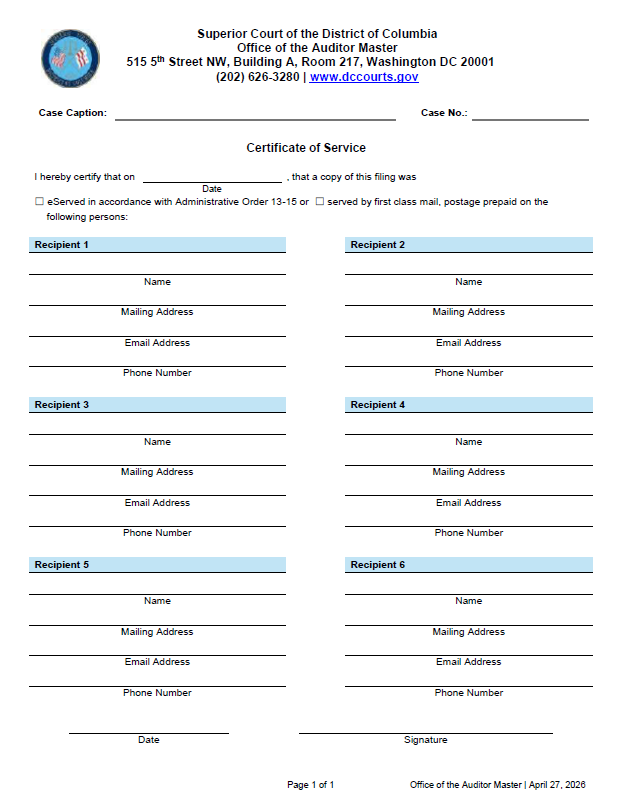 Certificate of Service Auditor Master Thumbnail