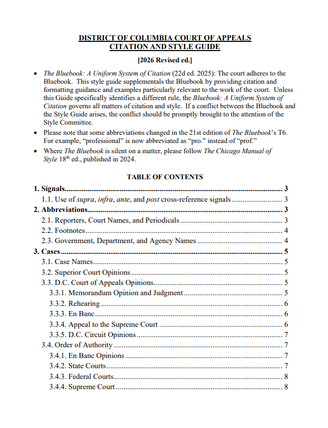DISTRICT OF COLUMBIA COURT OF APPEALS CITATION AND STYLE GUIDE thumbnail