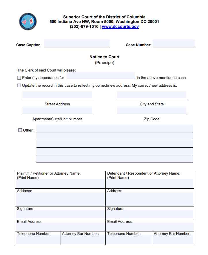Notice to Court (Praecipe) thumbnail