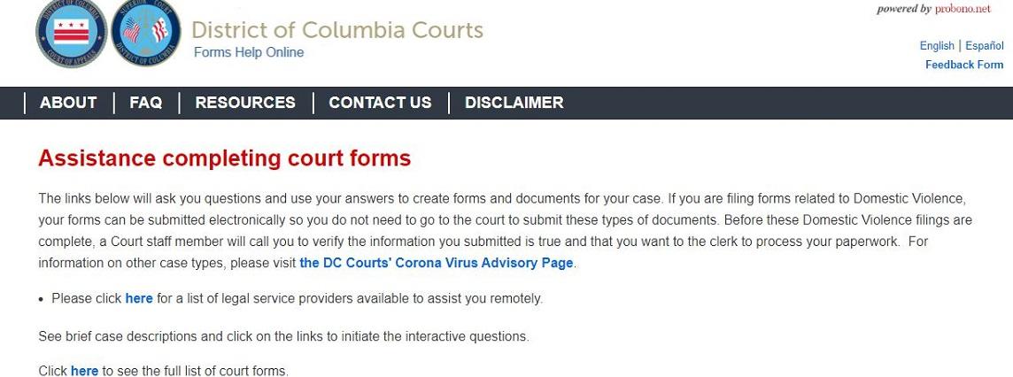 Assistance completing court forms - ProBono.net